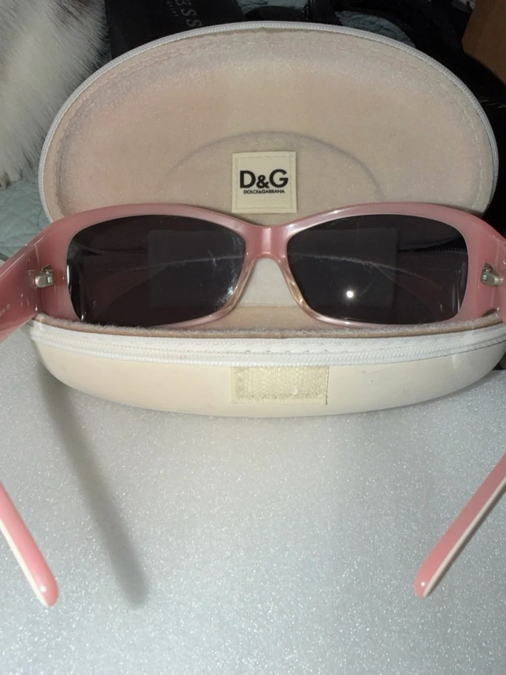 D&G White Women's Oversized Sunglasses with Dark Purple Lenses